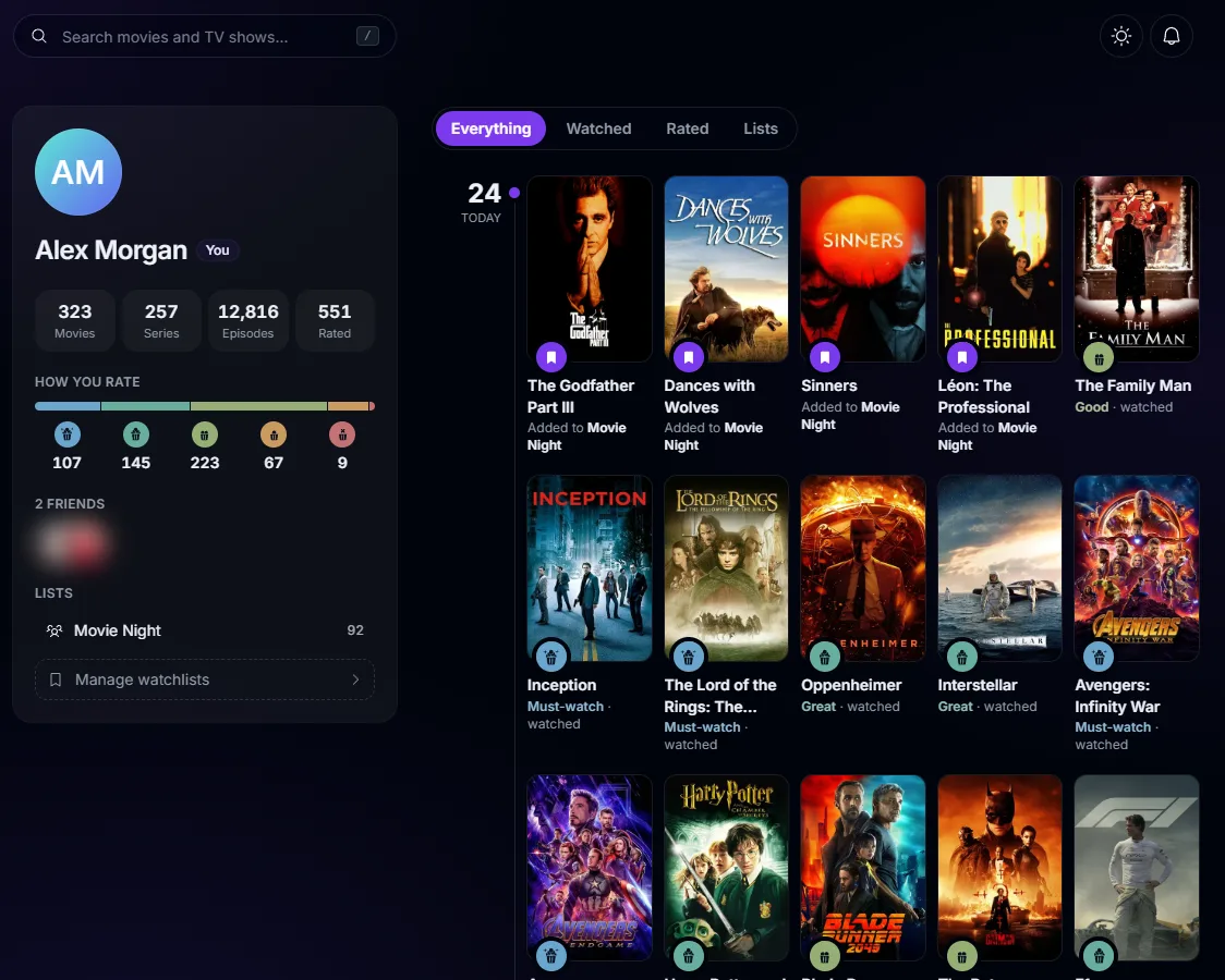 A profile with stats and an activity feed