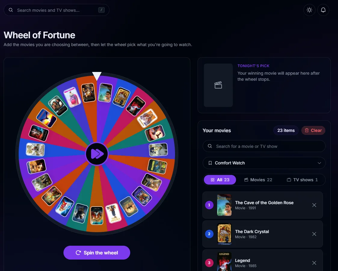 The wheel of fortune loaded with a watchlist